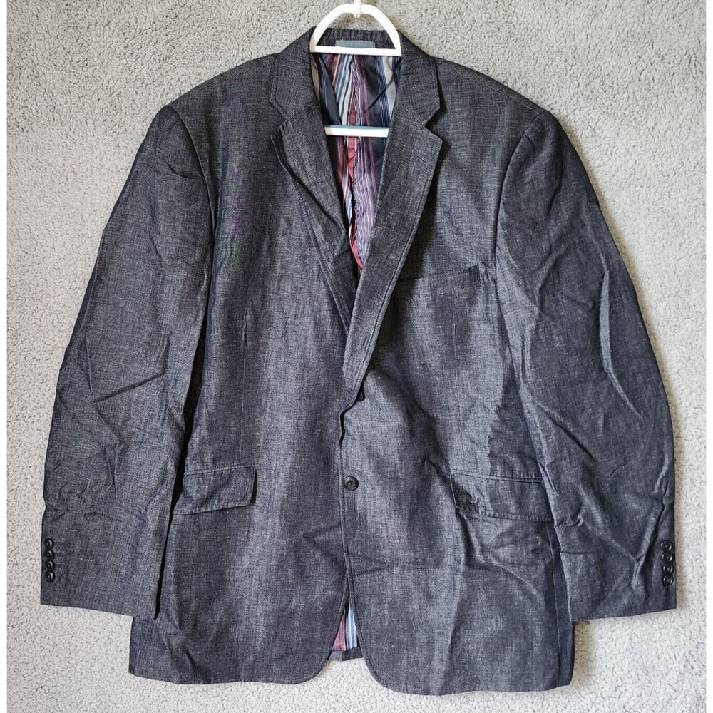 Madison Gray 2 Button Blazer‎ Jacket Coat Sz 46L Denim-Like Material Linen Blend